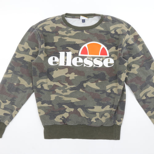 Ellesse Womens Green Camouflage Crew Neck Pullover Sweatshirt UK S