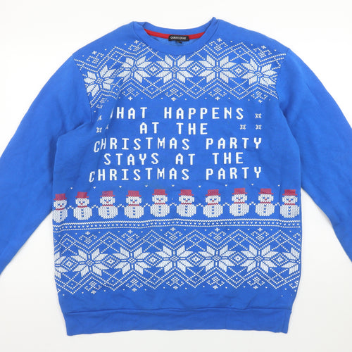 Cargo Quay Women Blue Christmas Snowman Pullover Sweatshirt L