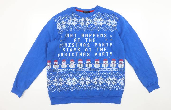 Cargo Quay Women Blue Christmas Snowman Pullover Sweatshirt L