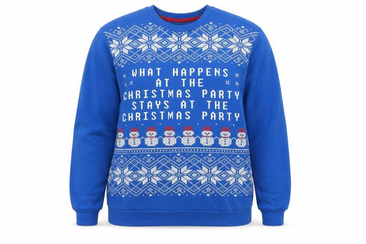 Front view of Cargo Quay Women Blue Christmas Snowman Pullover Sweatshirt L