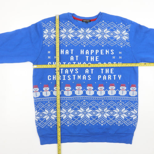 Cargo Quay Women Blue Christmas Snowman Pullover Sweatshirt L