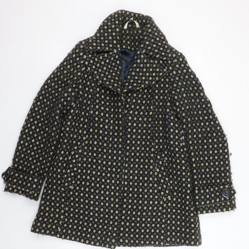 Laura Ashley Women's Black Wool Blend Tweed Overcoat Size 14