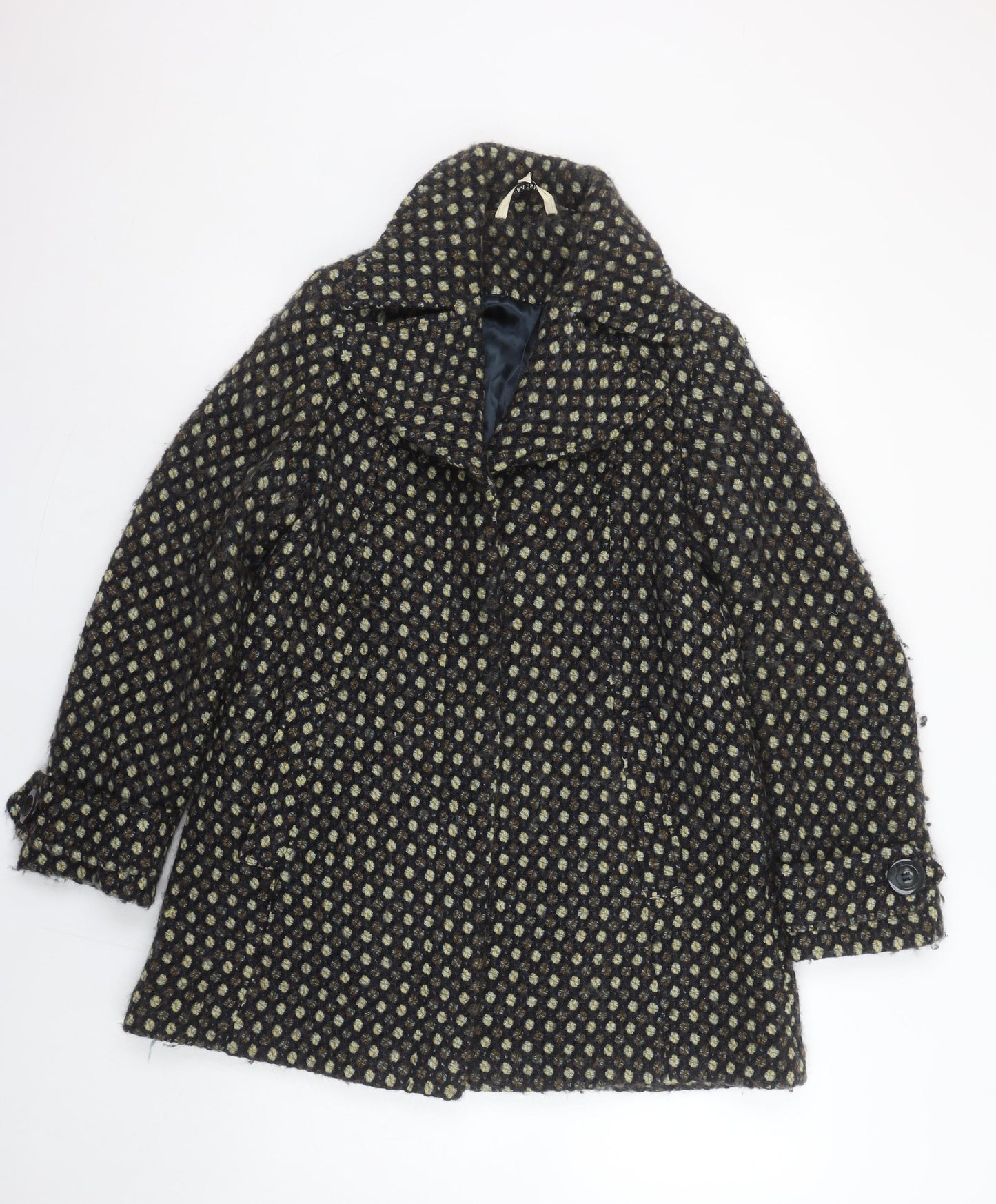 Laura Ashley Women's Black Wool Blend Tweed Overcoat Size 14