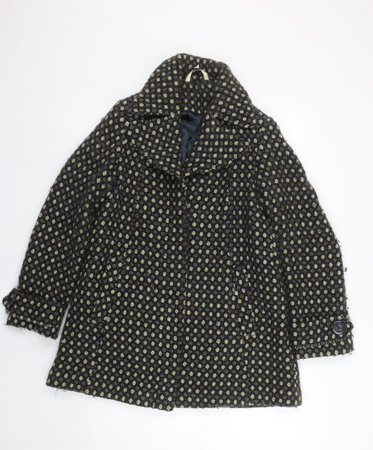 Laura Ashley Women's Black Wool Blend Tweed Overcoat Size 14