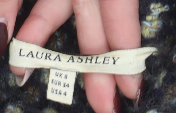 Laura Ashley Women's Black Wool Blend Tweed Overcoat Size 14