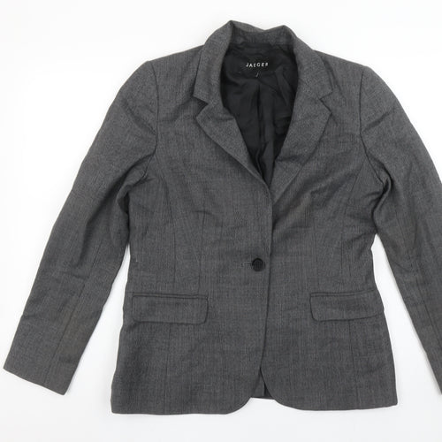 Jaeger Women’s Grey Wool Blend Single Breasted Blazer UK 10