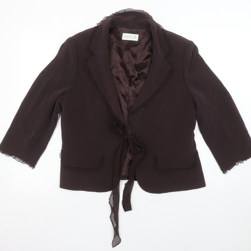 Platinum Women Brown Tie Front Blazer Jacket Size 16 Triacetate Blend