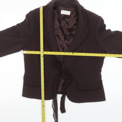 Platinum Women Brown Tie Front Blazer Jacket Size 16 Triacetate Blend