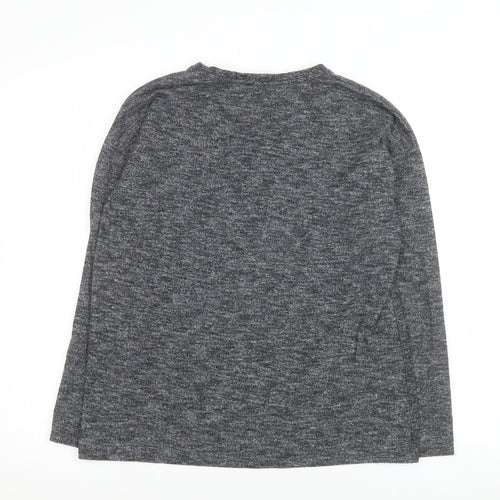 Zara Women Grey Embroidered Long Sleeve Jersey T-Shirt Size 12