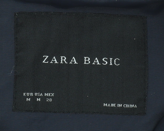 Zara Mens Blue Hooded Parka Coat Size M Regular Fit