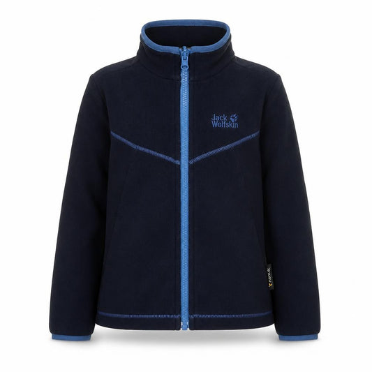 Front view of Jack Wolfskin Blue Fleece Full Zip Jacket unisex kids 8 hiking outdoor layer
