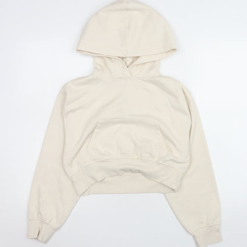ZARA Women Beige Pullover Hoodie Small Cotton Blend Casual
