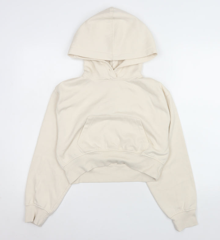 ZARA Women Beige Pullover Hoodie Small Cotton Blend Casual