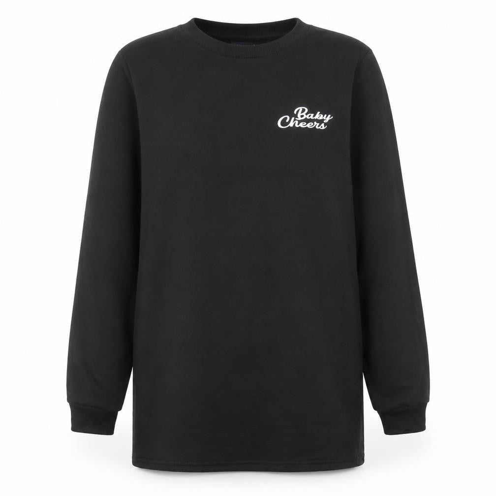 Front view of ASOS Design women’s black longline pullover sweatshirt, size UK 8