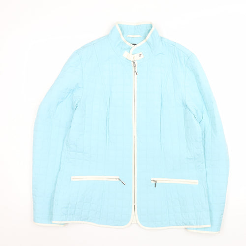 K Separates Womens Blue Quilted Silk Jacket Size 10 Zip Front