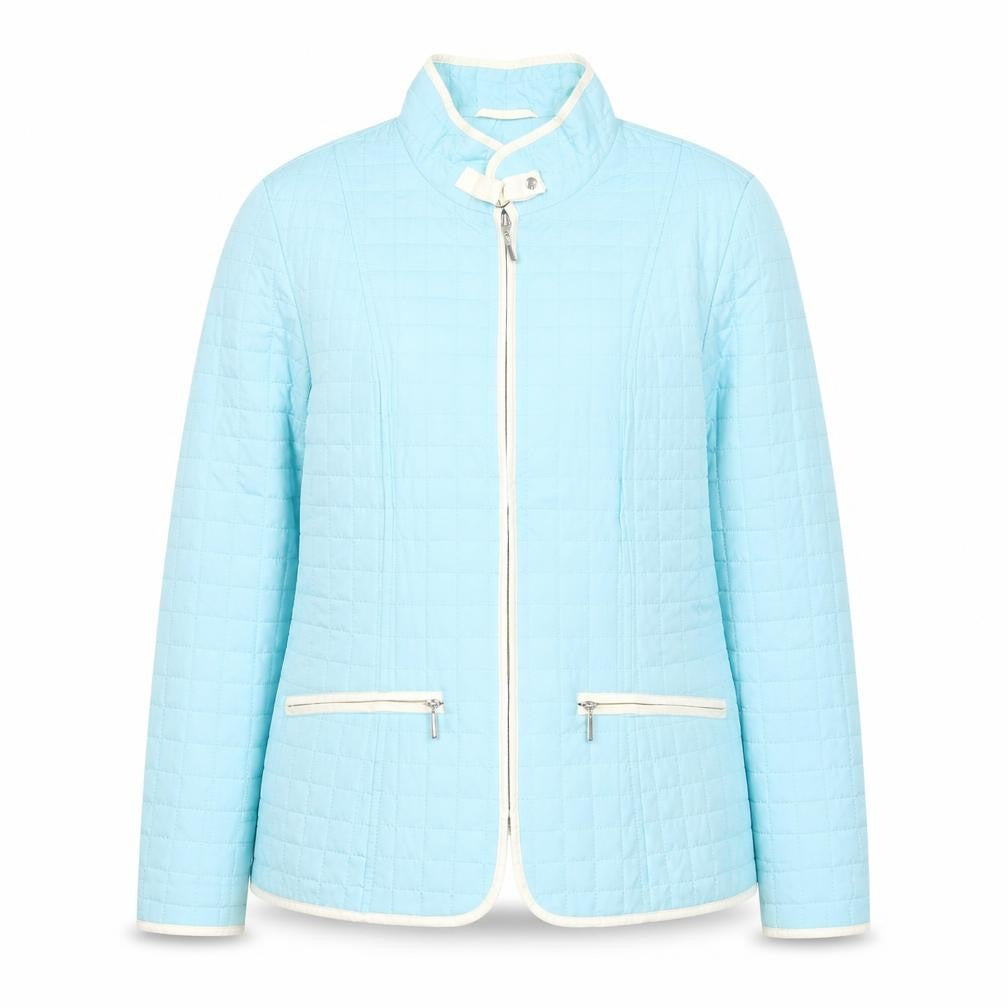 K Separates Womens Blue Quilted Silk Jacket Size 10 Zip Front