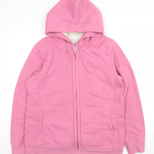 Uniqlo Women Pink Hooded Fleece Lined Zip Jacket Size L