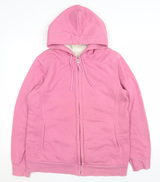 Uniqlo Women Pink Hooded Fleece Lined Zip Jacket Size L