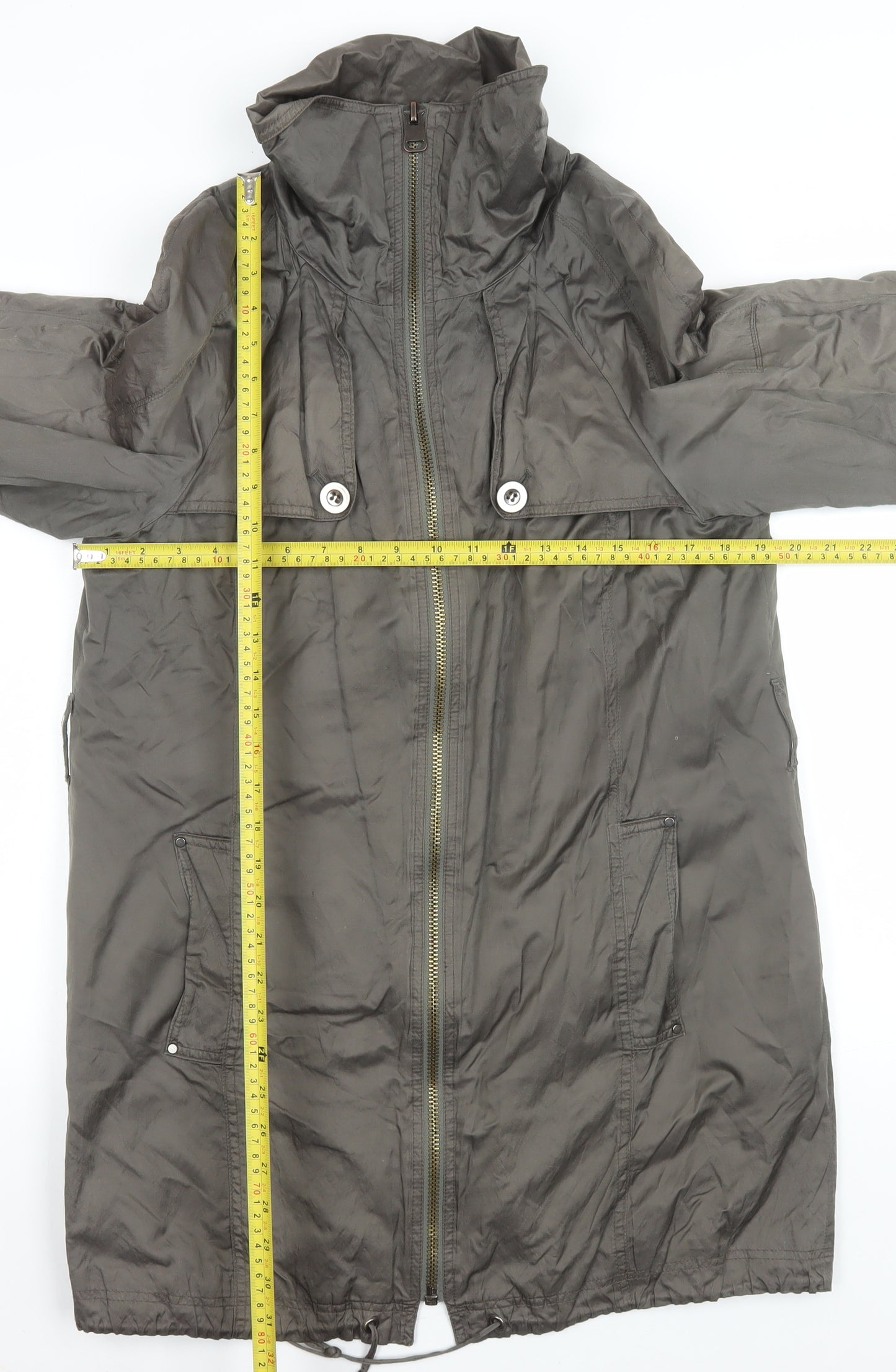 Marks and Spencer Women’s Grey Long Parka Coat UK 14 Belted Lined Zip