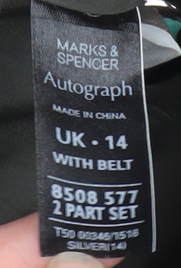 Marks and Spencer Women’s Grey Long Parka Coat UK 14 Belted Lined Zip