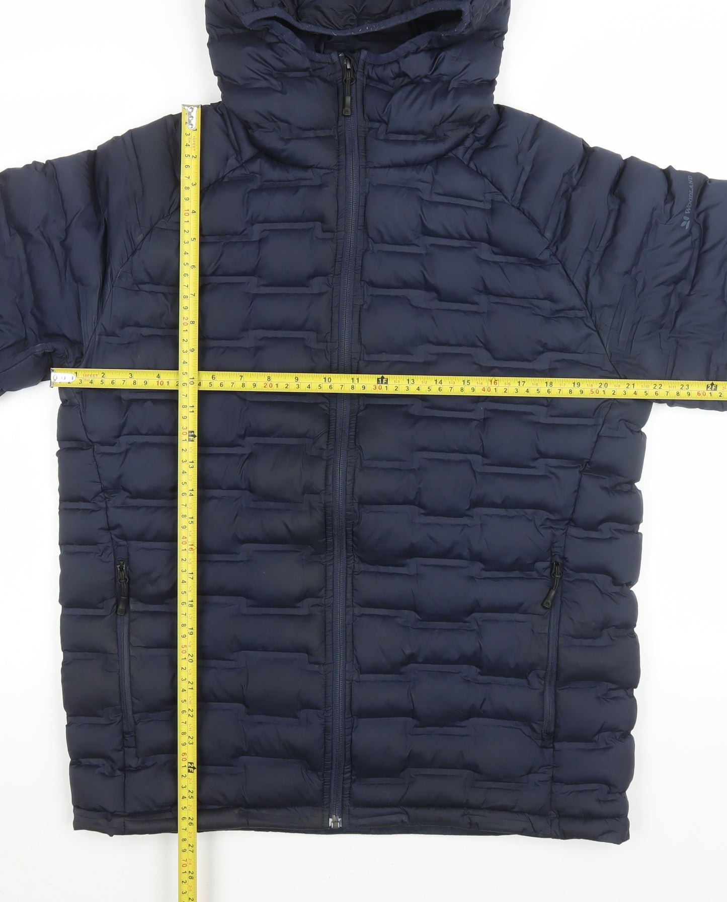 Woodland Men’s Blue Puffer Jacket L Hooded Polyester Winter Outdoor