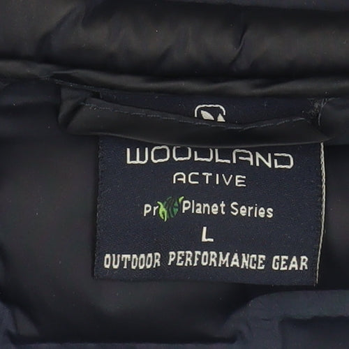 Woodland Men’s Blue Puffer Jacket L Hooded Polyester Winter Outdoor