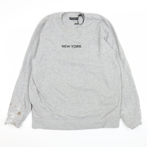 Brave Soul Men's Grey XL New York Crew Neck Sweatshirt Pullover