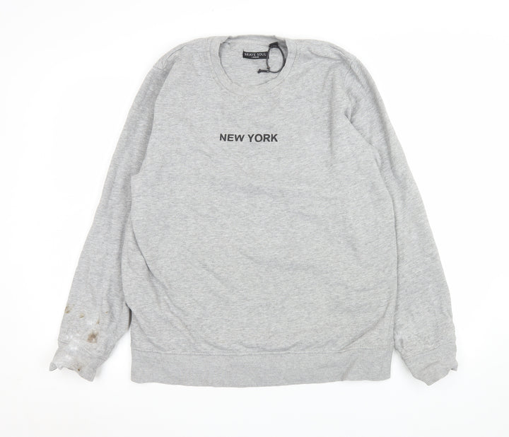 Brave Soul Men's Grey XL New York Crew Neck Sweatshirt Pullover