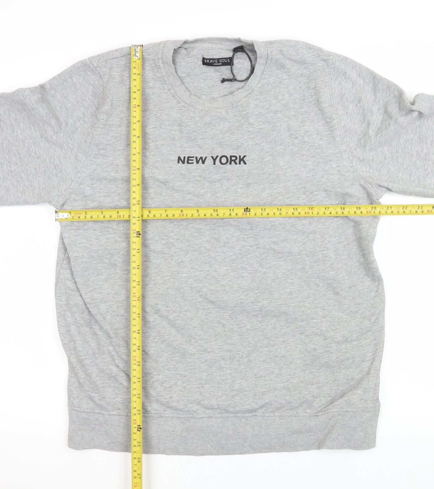 Brave Soul Men's Grey XL New York Crew Neck Sweatshirt Pullover