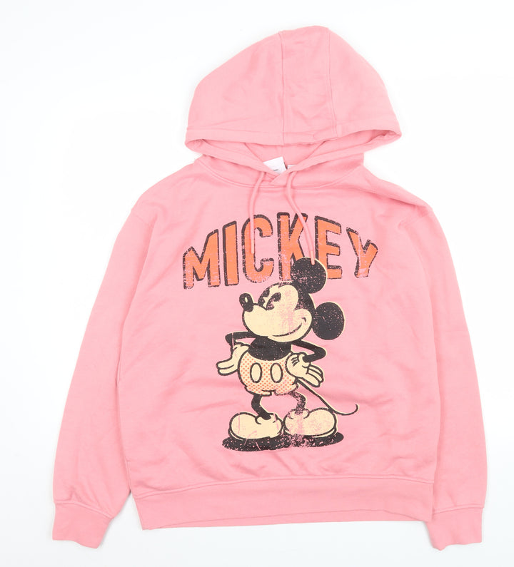 Disney Women Pink Mickey Mouse Pullover Hoodie Size S 10/12