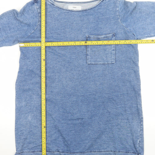 Next Women’s Blue Cotton Blend Tunic T-Shirt UK 16 Relaxed Fit