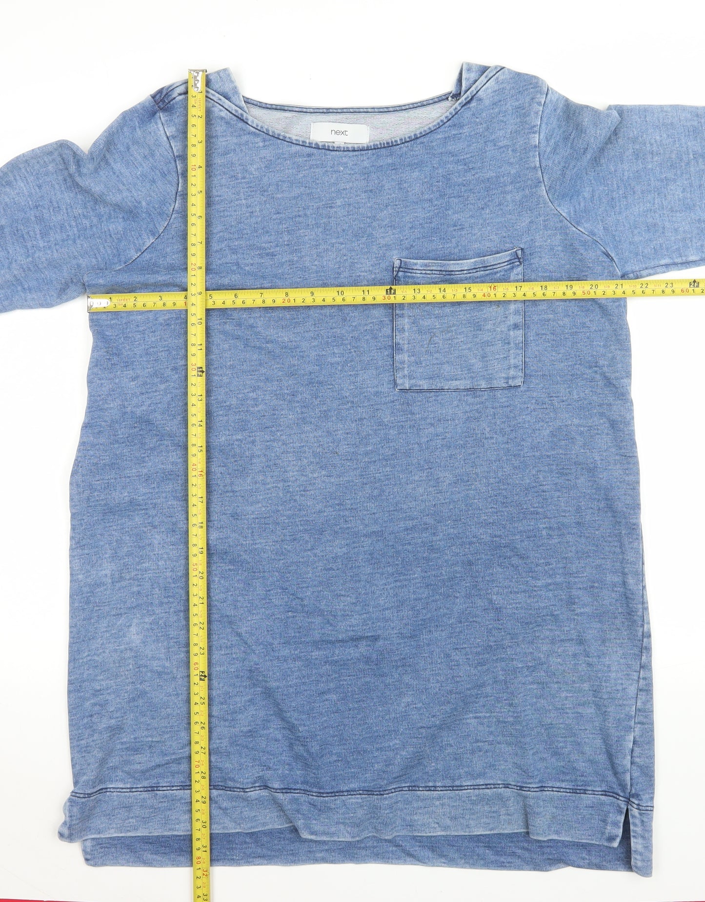 Next Women’s Blue Cotton Blend Tunic T-Shirt UK 16 Relaxed Fit