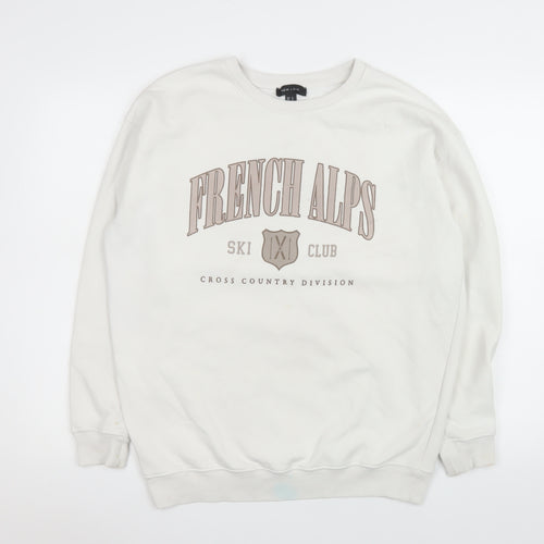 New Look Womens White French Alps Ski Club Crew Neck Sweatshirt Size S