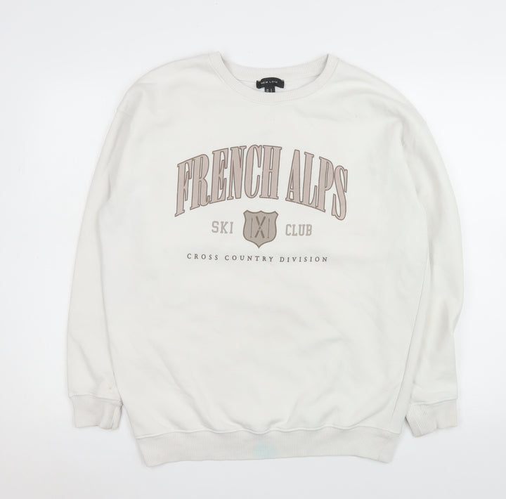 New Look Womens White French Alps Ski Club Crew Neck Sweatshirt Size S