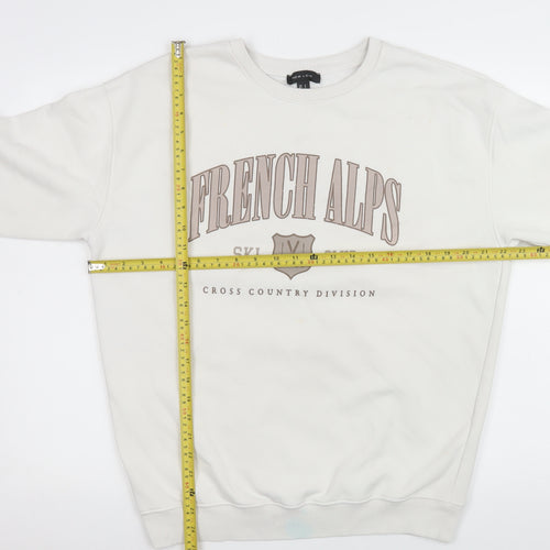 New Look Womens White French Alps Ski Club Crew Neck Sweatshirt Size S