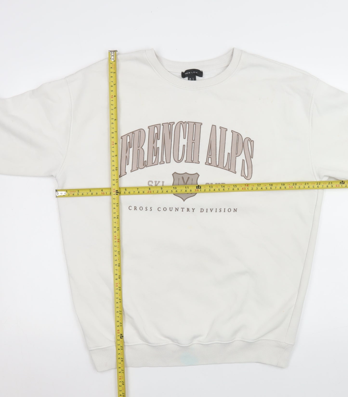 New Look Womens White French Alps Ski Club Crew Neck Sweatshirt Size S
