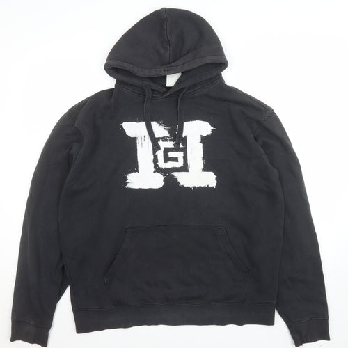 Russell Men Black XL Pullover Hoodie with Graphic Print