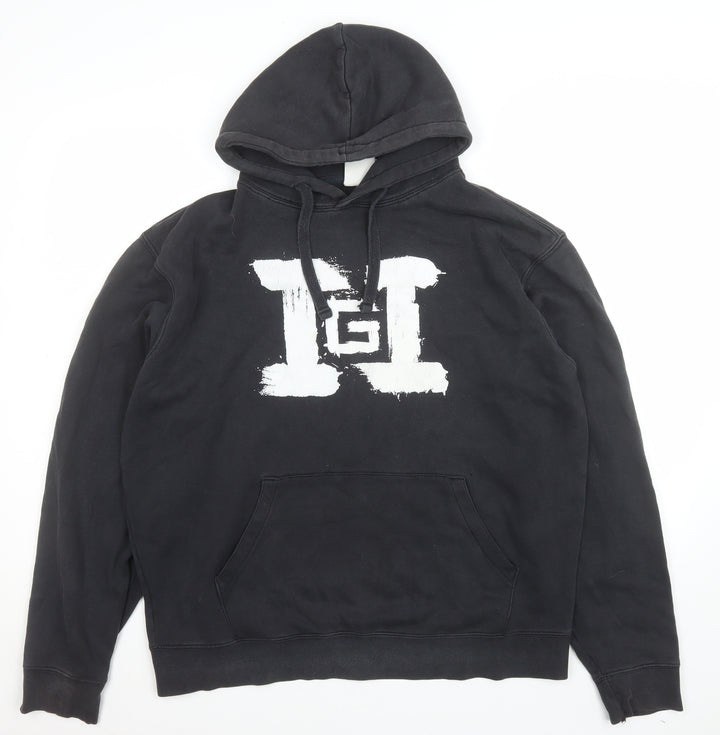 Russell Men Black XL Pullover Hoodie with Graphic Print