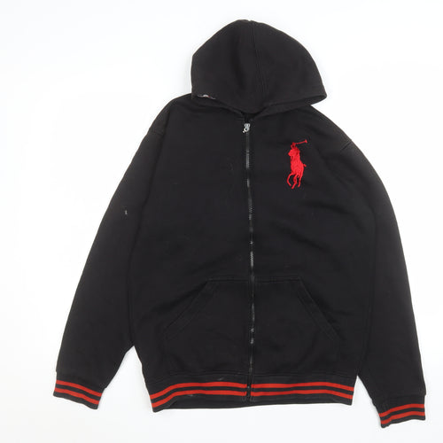 Ralph Lauren Women Black L Hoodie Full Zip Cotton Blend Jacket