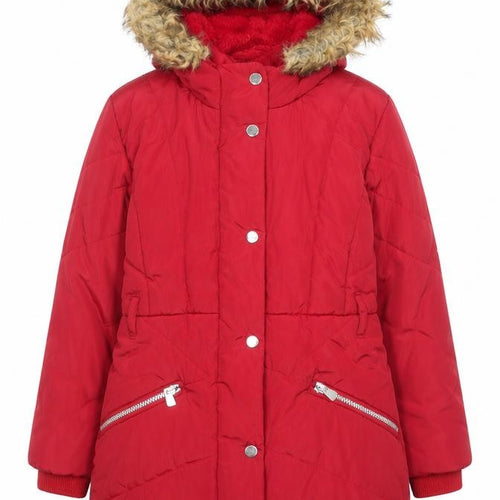 Tu Girls Red Faux Fur Hooded Puffer Coat 9-10 Years Winter Jacket