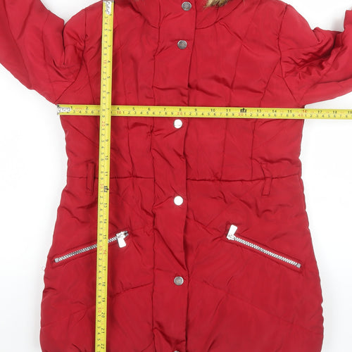 Tu Girls Red Faux Fur Hooded Puffer Coat 9-10 Years Winter Jacket
