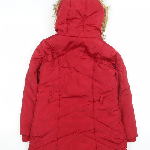 Tu Girls Red Faux Fur Hooded Puffer Coat 9-10 Years Winter Jacket