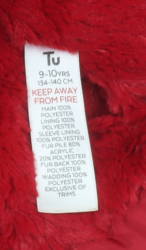 Tu Girls Red Faux Fur Hooded Puffer Coat 9-10 Years Winter Jacket