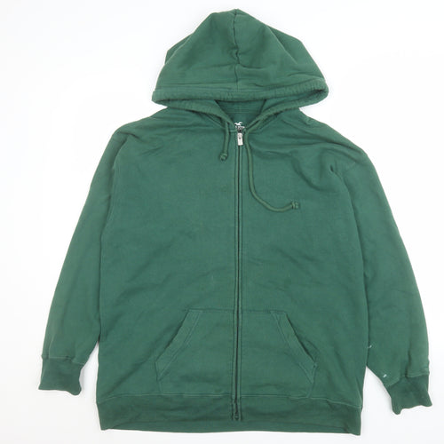 Hollister Women's Green Hooded Full Zip Cotton Jacket M
