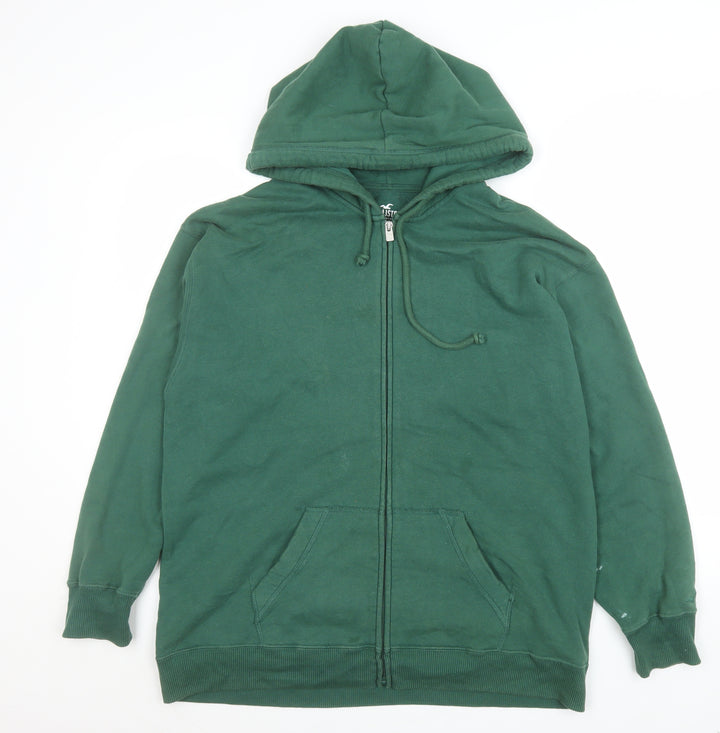Hollister Women's Green Hooded Full Zip Cotton Jacket M