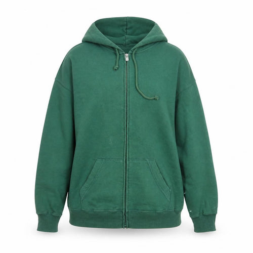 Hollister Women's Green Hooded Full Zip Cotton Jacket M