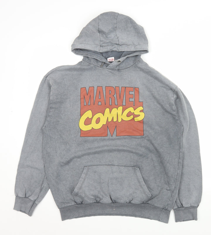 Marvel Mens Grey Pullover Hoodie Size S Graphic Comic Fleece Sweatshirt