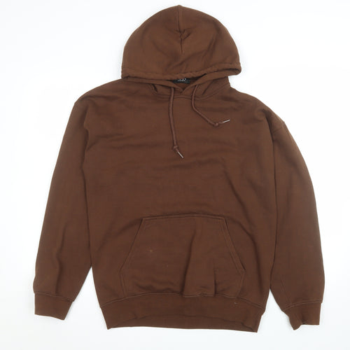 boohooMAN Unisex Brown Pullover Hoodie S Graphic Eagle Print Cotton Blend