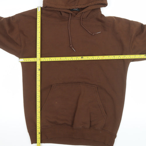 boohooMAN Unisex Brown Pullover Hoodie S Graphic Eagle Print Cotton Blend