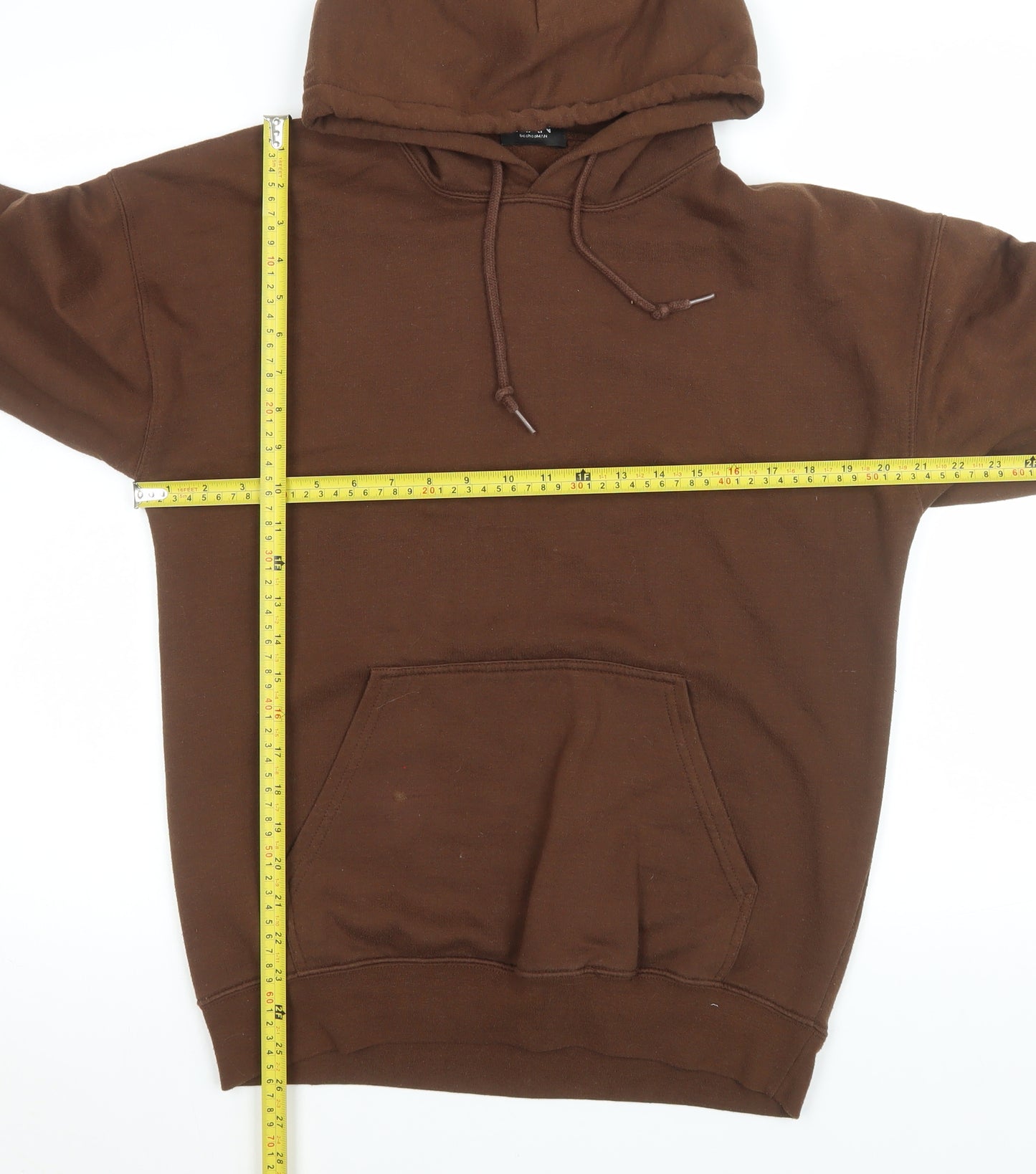 boohooMAN Unisex Brown Pullover Hoodie S Graphic Eagle Print Cotton Blend